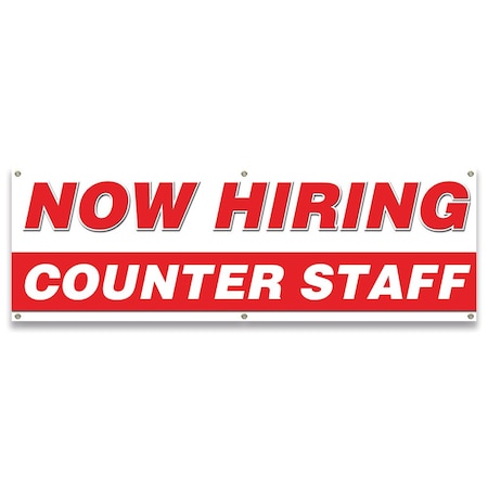 Now Hiring Counter Staff Banner Apply Inside Accepting Application Single Sided